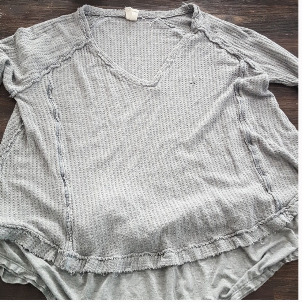 Free People Laguna waffle knit long sleeve top grey - Picture 6 of 8